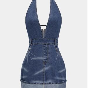 NWT $65 Stylish Denim Halter Dress By Micas Size Large